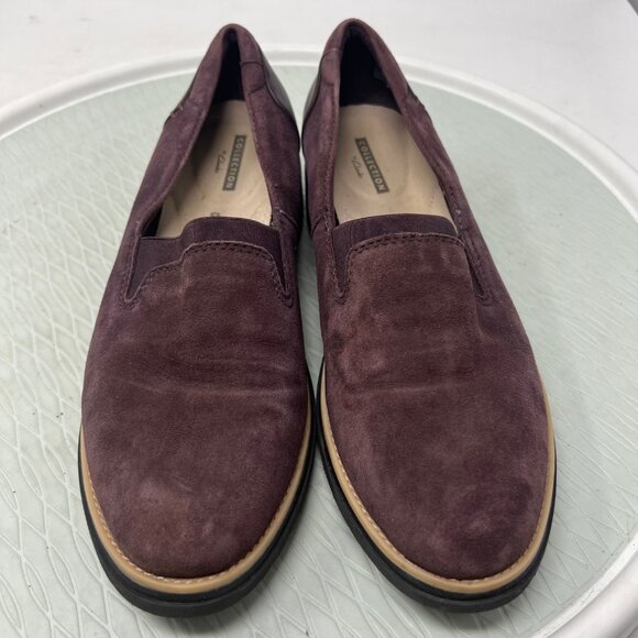 Clarks Collection Loafers Size 7.5 Sharon Dolly Slip On  Aubergine Brown Suede - Picture 3 of 8